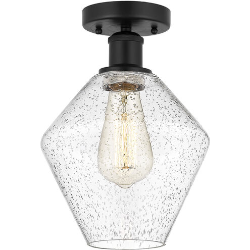 Edison Cindyrella 1 Light 8 inch Matte Black Semi-Flush Mount Ceiling Light in Seedy Glass