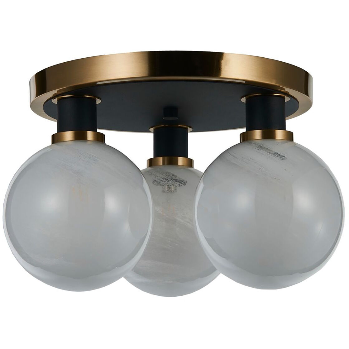 Gem LED 14.5 inch Black and Brushed Brass Semi-Flush Mount Ceiling Light in Glossy Textured White