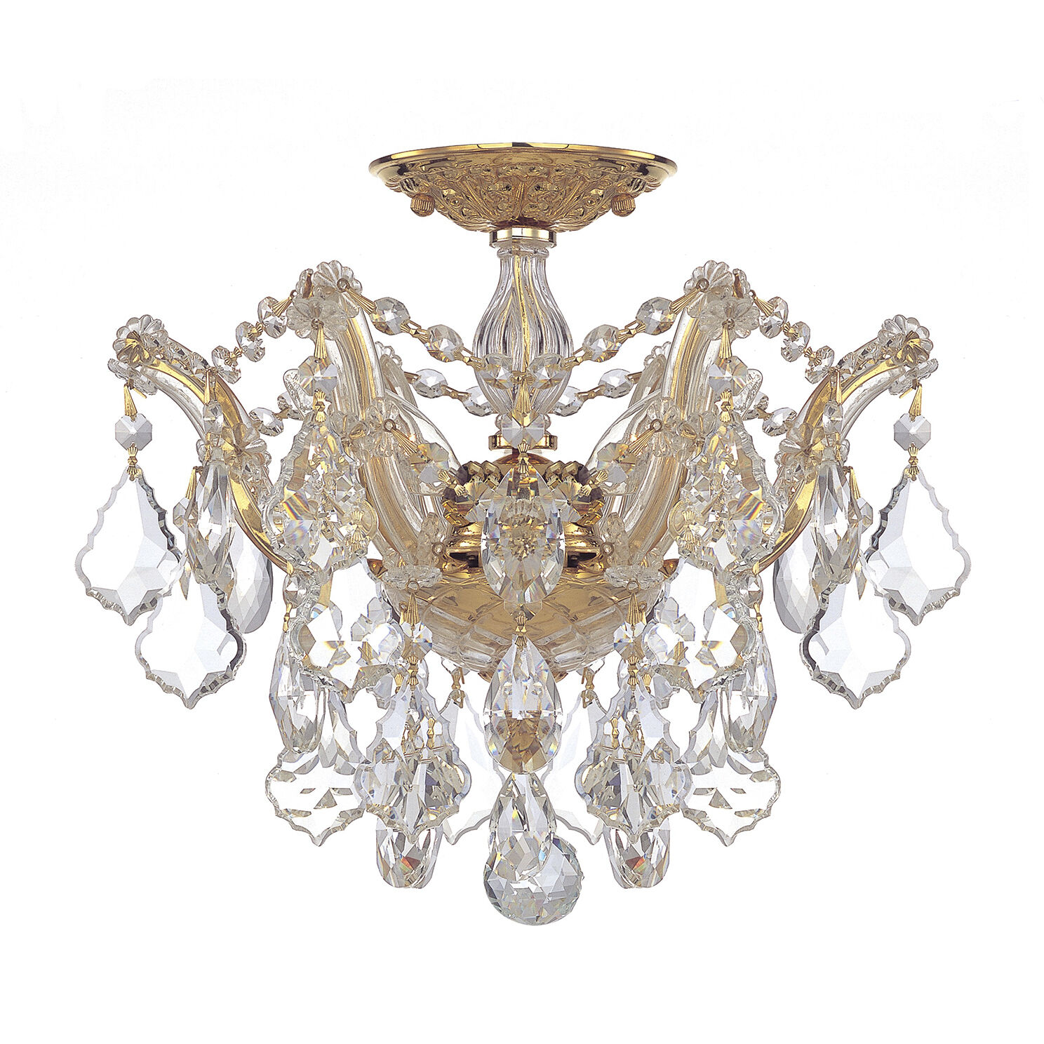Maria Theresa 3 Light 13.5 inch Gold Semi Flush Ceiling Light in Clear Hand Cut