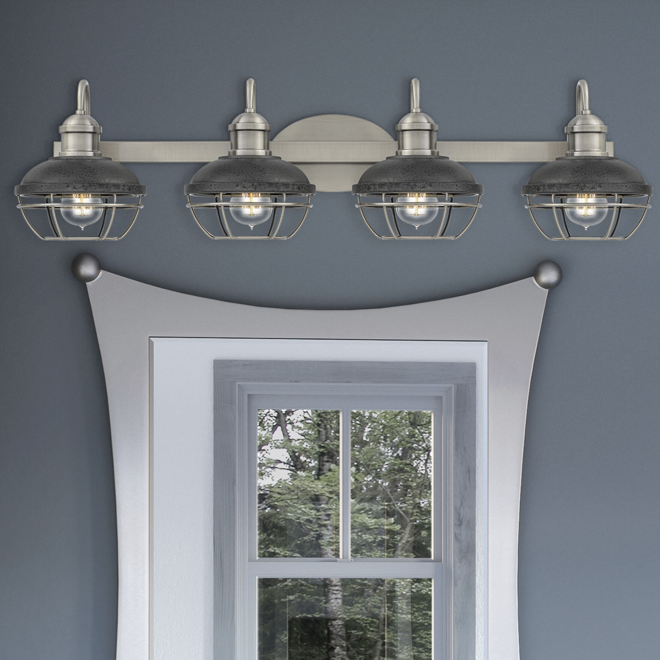 Sandpiper 4 Light 34 inch Antique Polished Nickel Bath Light Wall Light