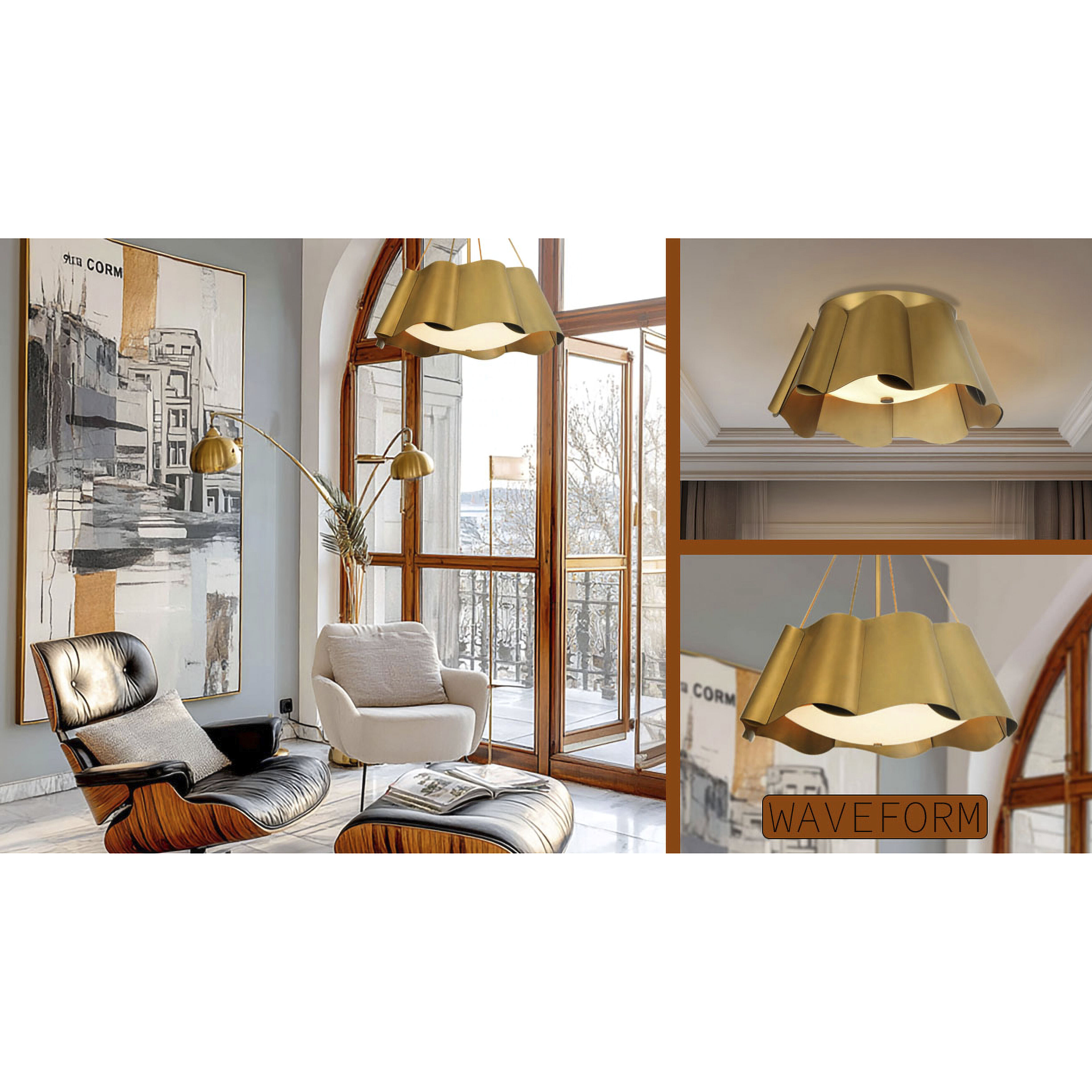 Waveform 3 Light 14 inch Legacy Brass Flush Mount Ceiling Light