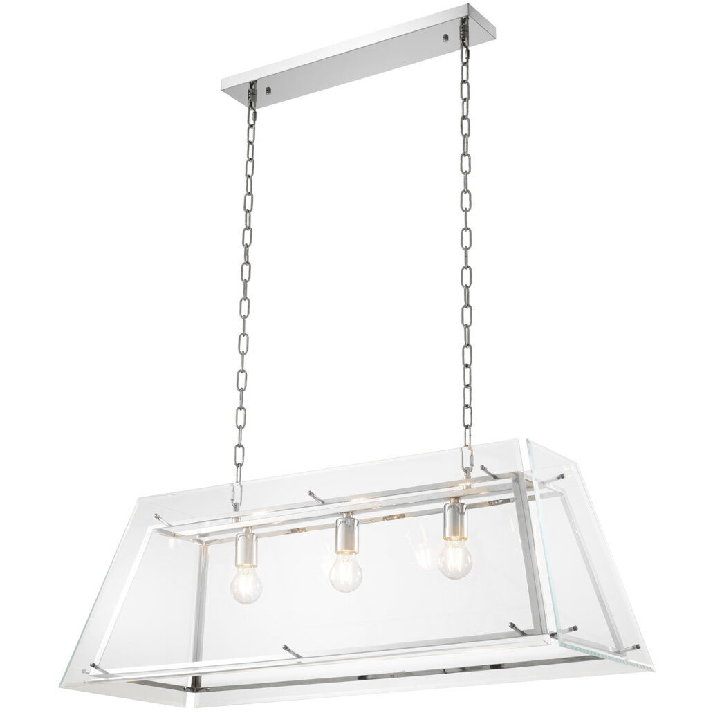 Azure 3 Light 39.37 inch Nickel Chandelier Ceiling Light in Bevelled Clear Glass, Large
