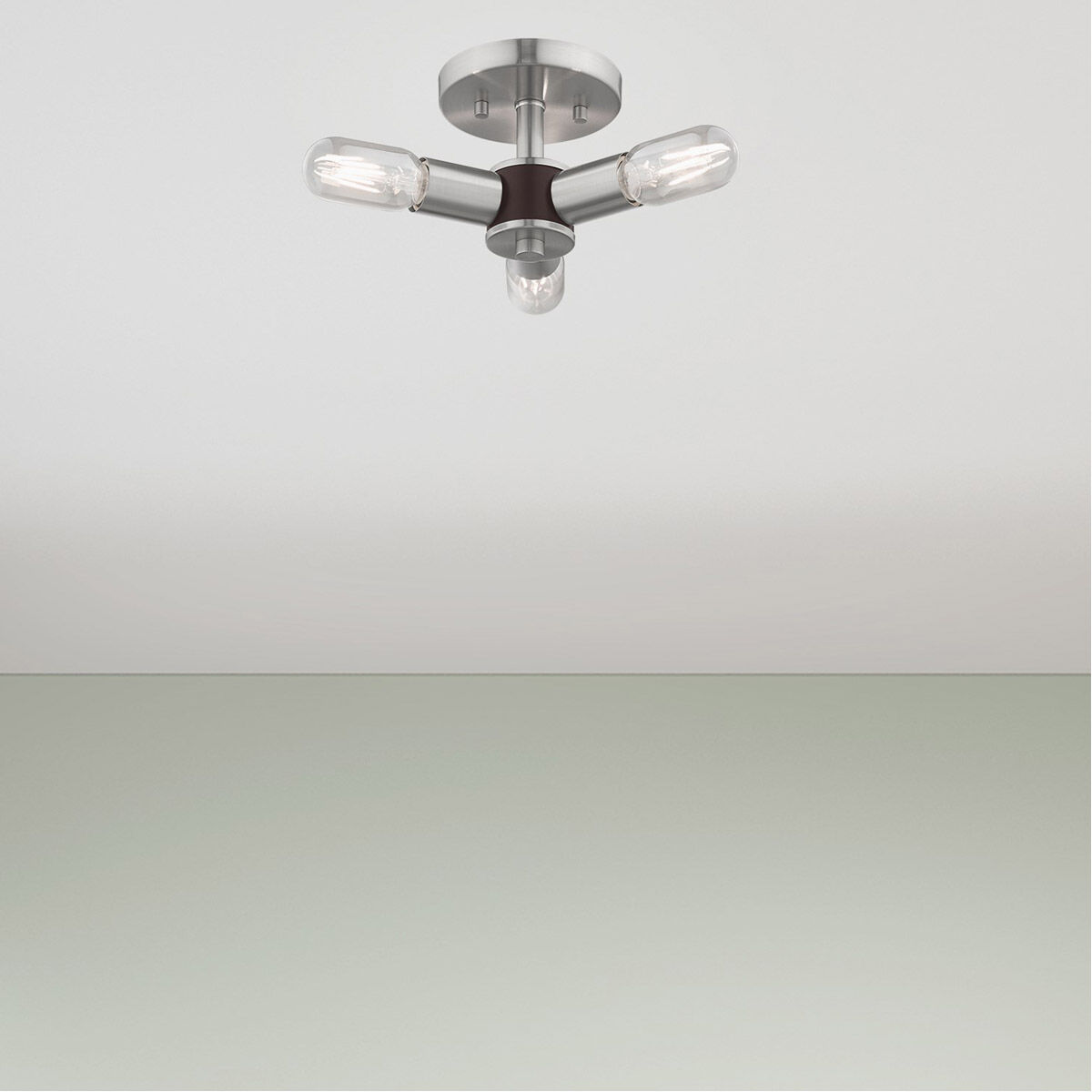 Copenhagen 3 Light 14 inch Brushed Nickel Semi-Flush Mount Ceiling Light