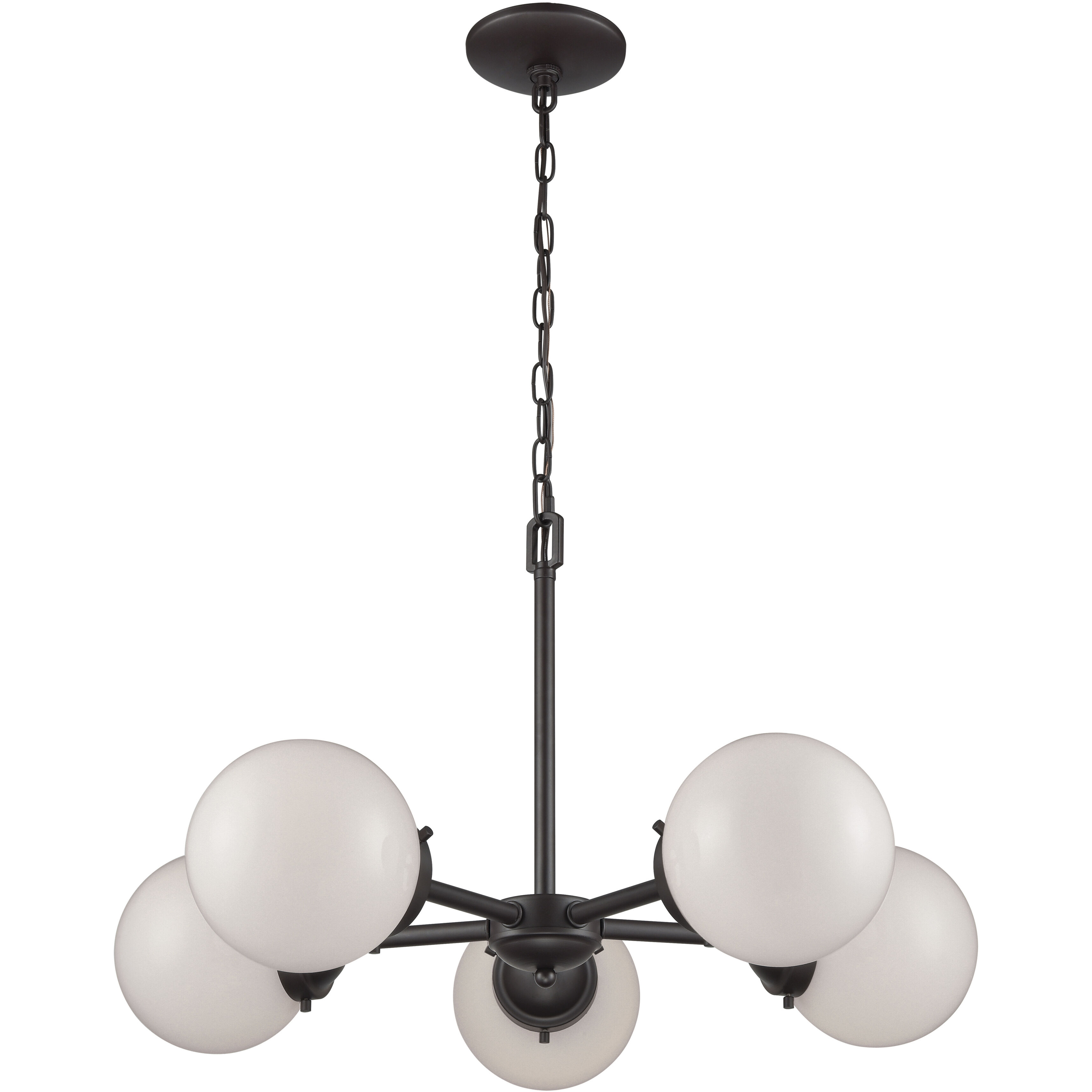Beckett 5 Light 26 inch Oil Rubbed Bronze Chandelier Ceiling Light in White Glass