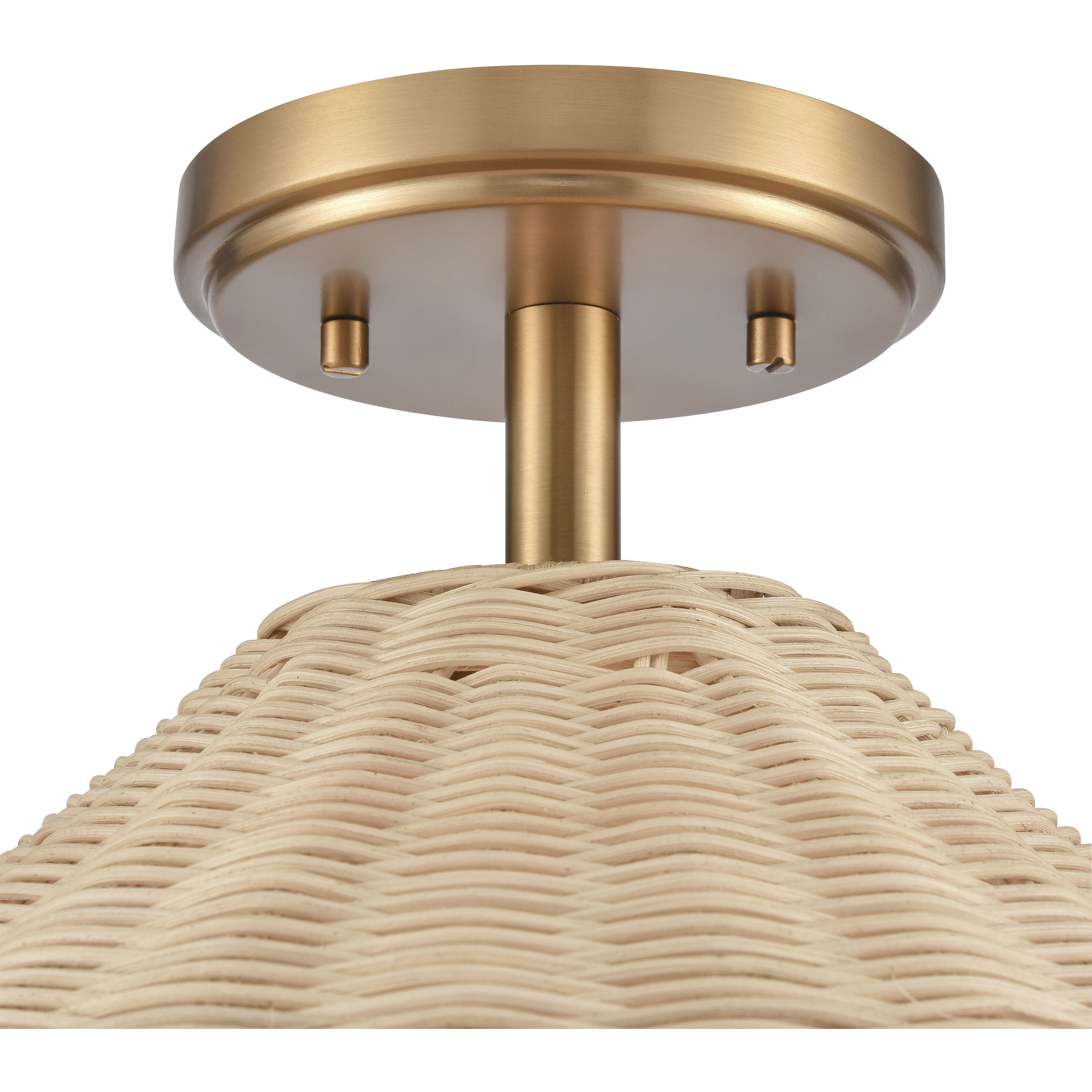 Rydell 1 Light 14 inch Brushed Gold with Natural Semi Flush Mount Ceiling Light