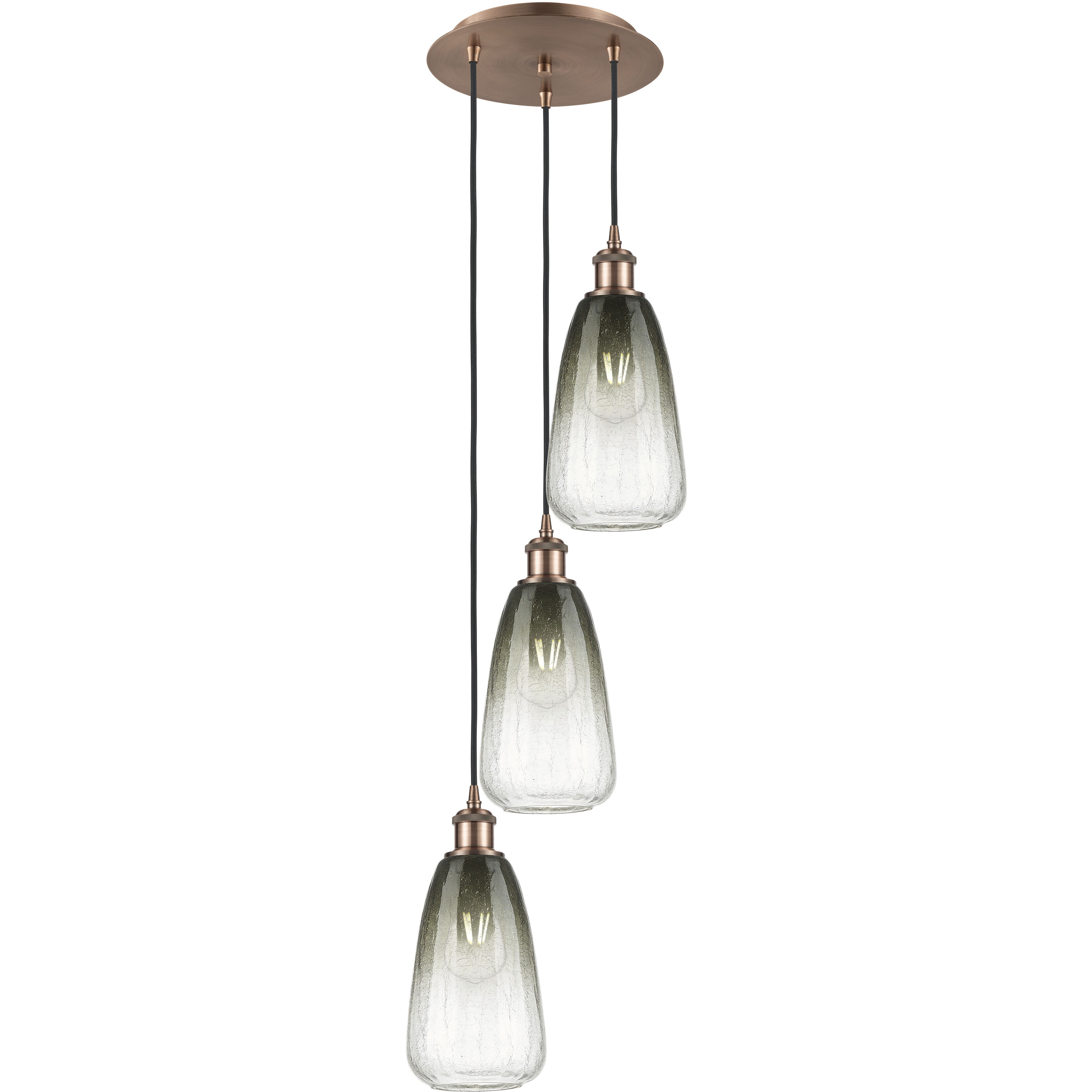 Ballston Brookhaven Almond 3 Light 12.5 inch Antique Copper Multi Pendant Ceiling Light in Slate Glass