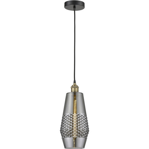 Windham 1 Light 7 inch Black Antique Brass Mini Pendant Ceiling Light in Smoked Glass