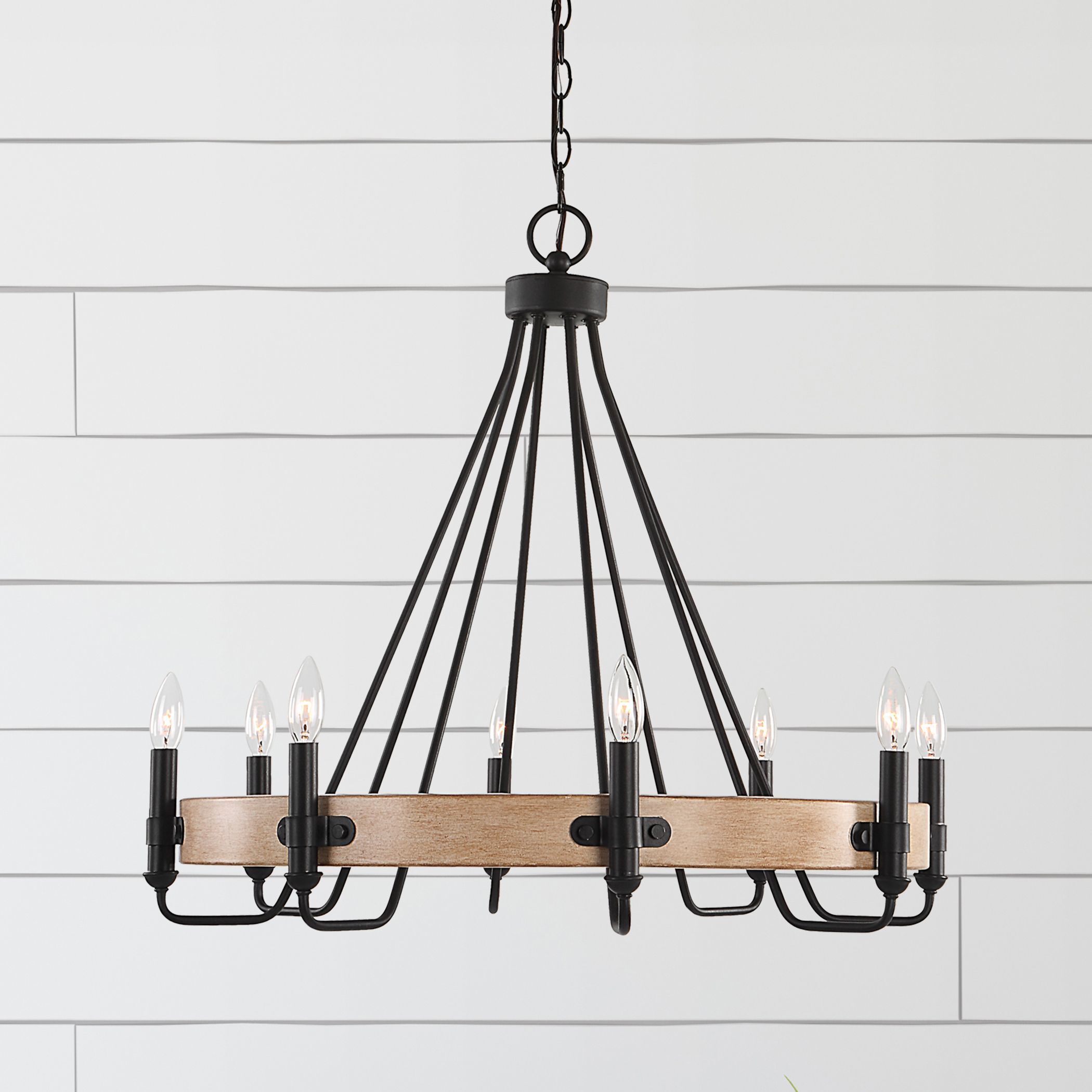 Deschutes 8 Light 30 inch Sanded Black and Faux Painted Wood Chandelier Ceiling Light