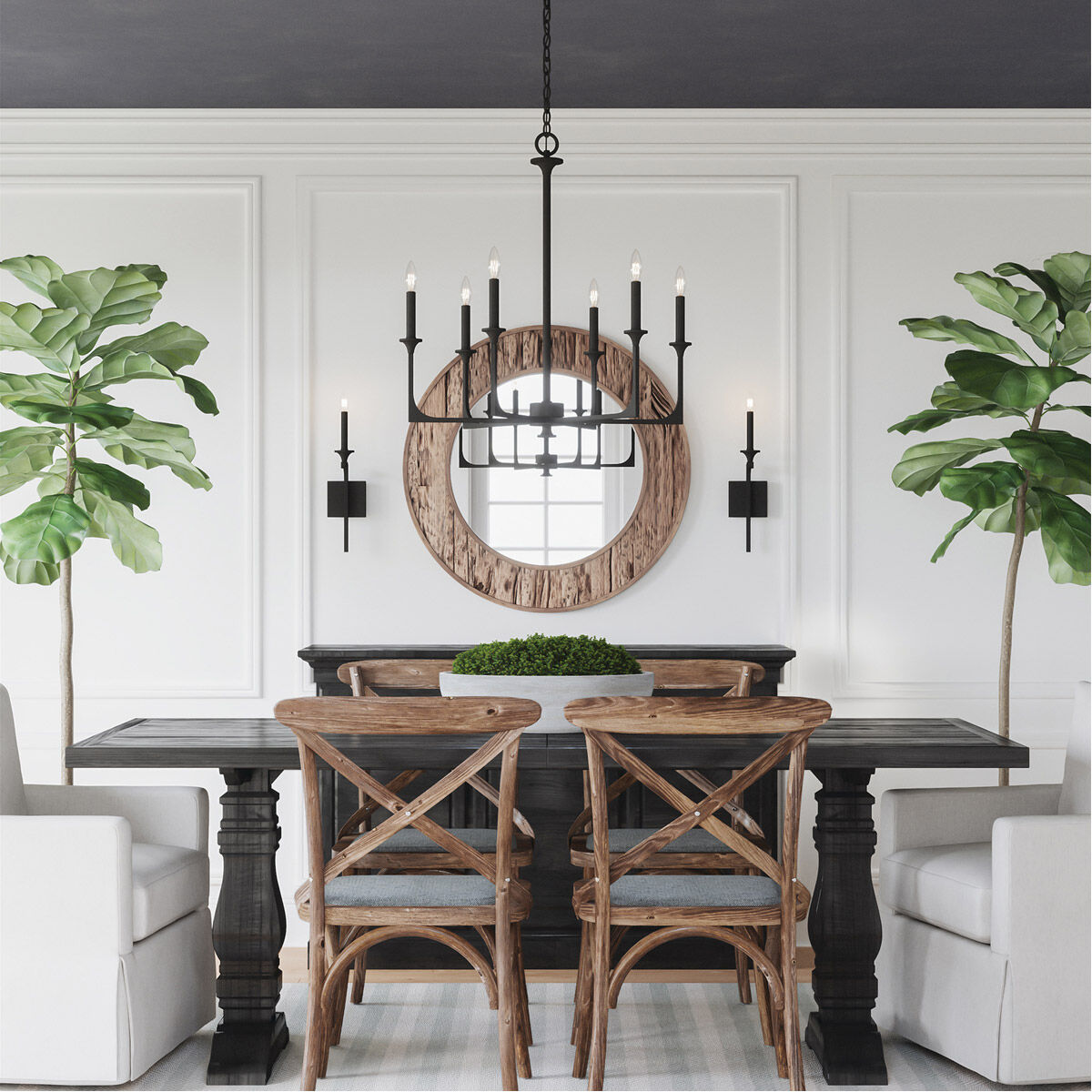 Clint 6 Light 28 inch Black Iron Chandelier Ceiling Light