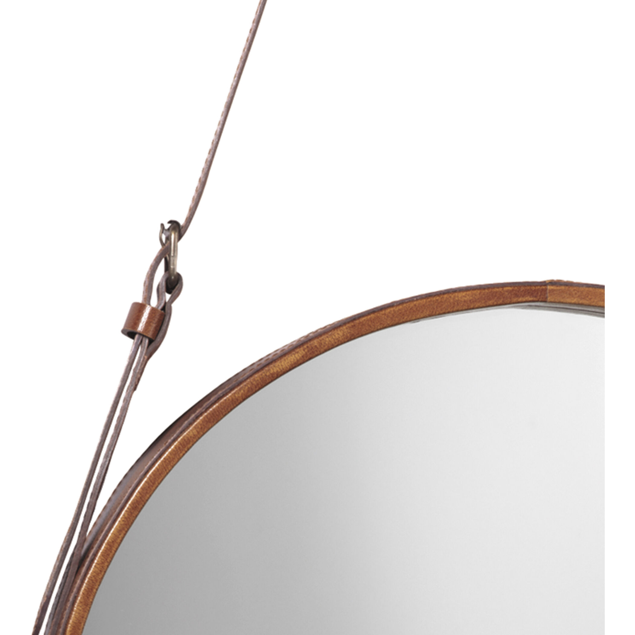 Round 26 X 26 inch Brown Leather Wall Mirror