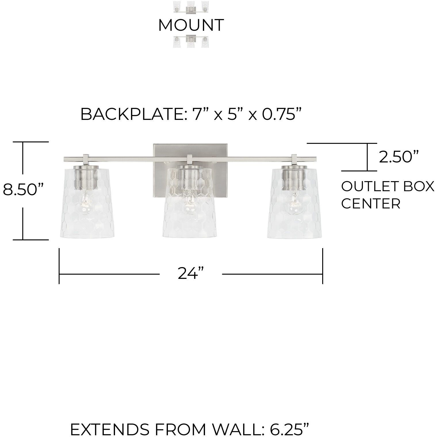 Burke 3 Light 24 inch Brushed Nickel Vanity Light Wall Light