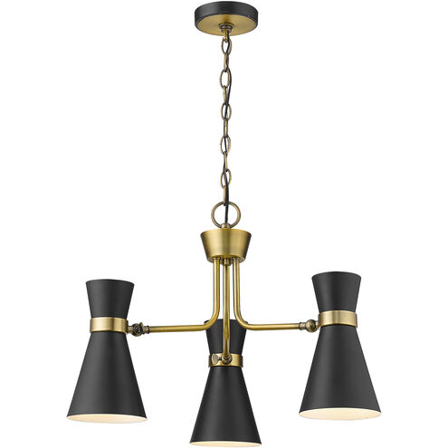 Soriano 3 Light 24 inch Matte Black/Heritage Brass Chandelier Ceiling Light