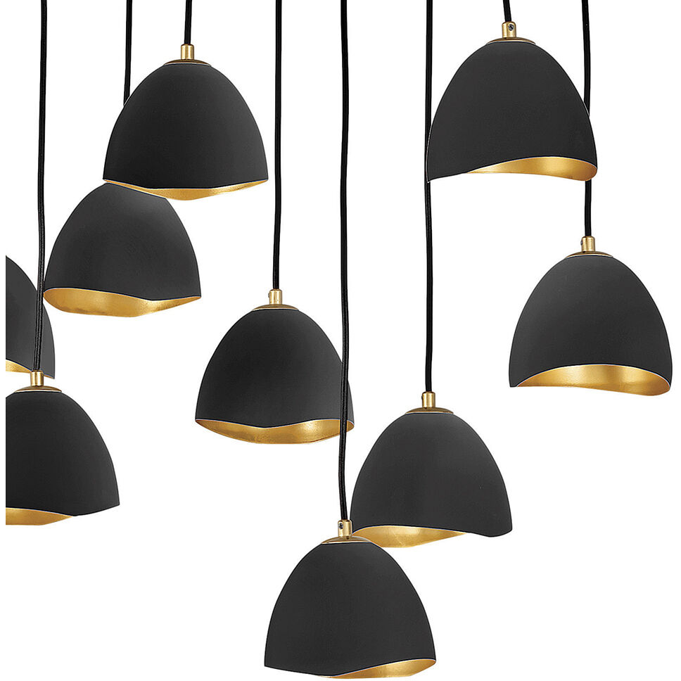 Lisa McDennon Nula 14 Light 48.5 inch Shell Black with Gold Leaf Indoor Linear Chandelier Ceiling Light