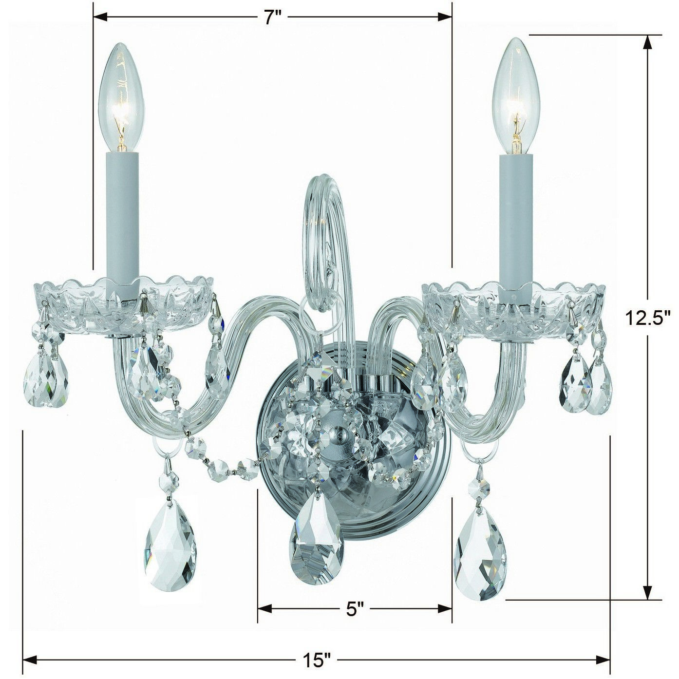 Traditional Crystal Sconce Wall Light in Clear Spectra, Polished Chrome