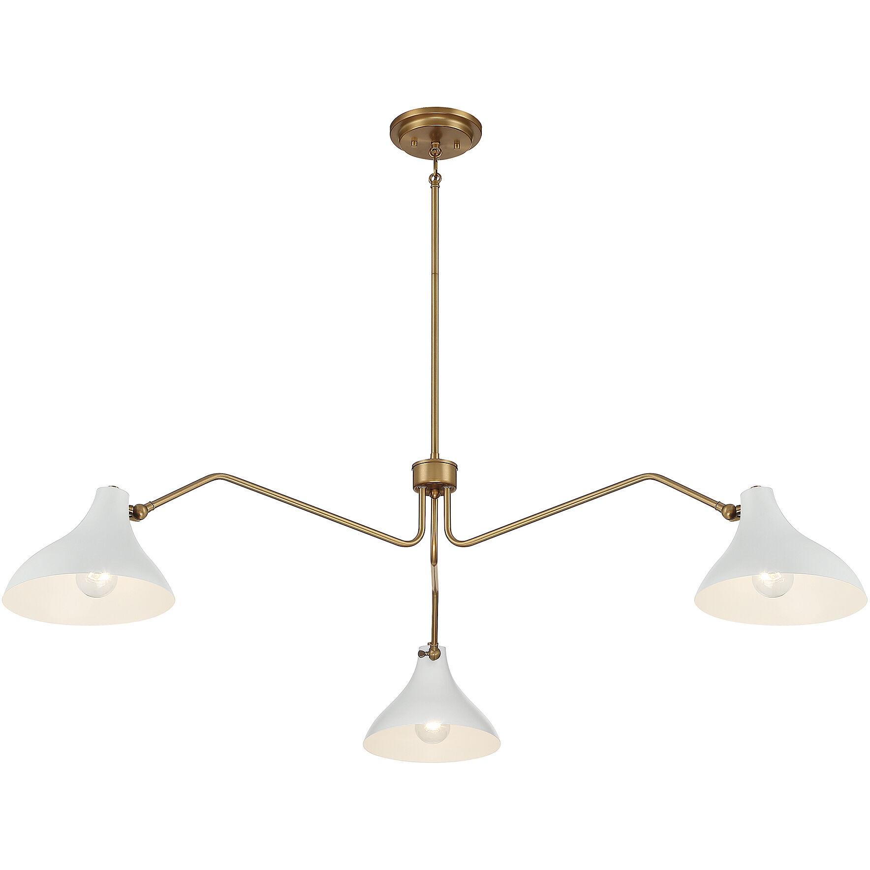 Vintage 3 Light 48 inch White and Natural Brass Pendant Ceiling Light in White with Natural Brass