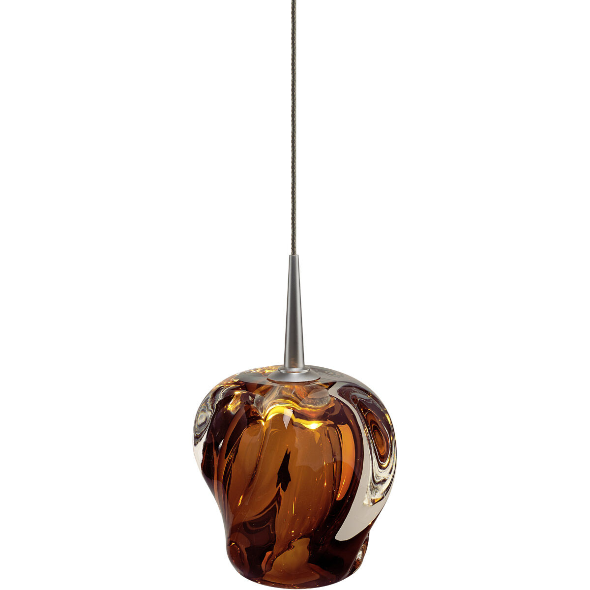 Aurora LED 4.5 inch Matte Chrome Small Pendant Ceiling Light in Amber Glass