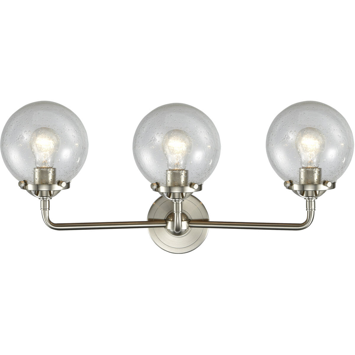 Nouveau Beacon LED 24 inch Brushed Satin Nickel Bath Vanity Light Wall Light in Seedy Glass, Nouveau