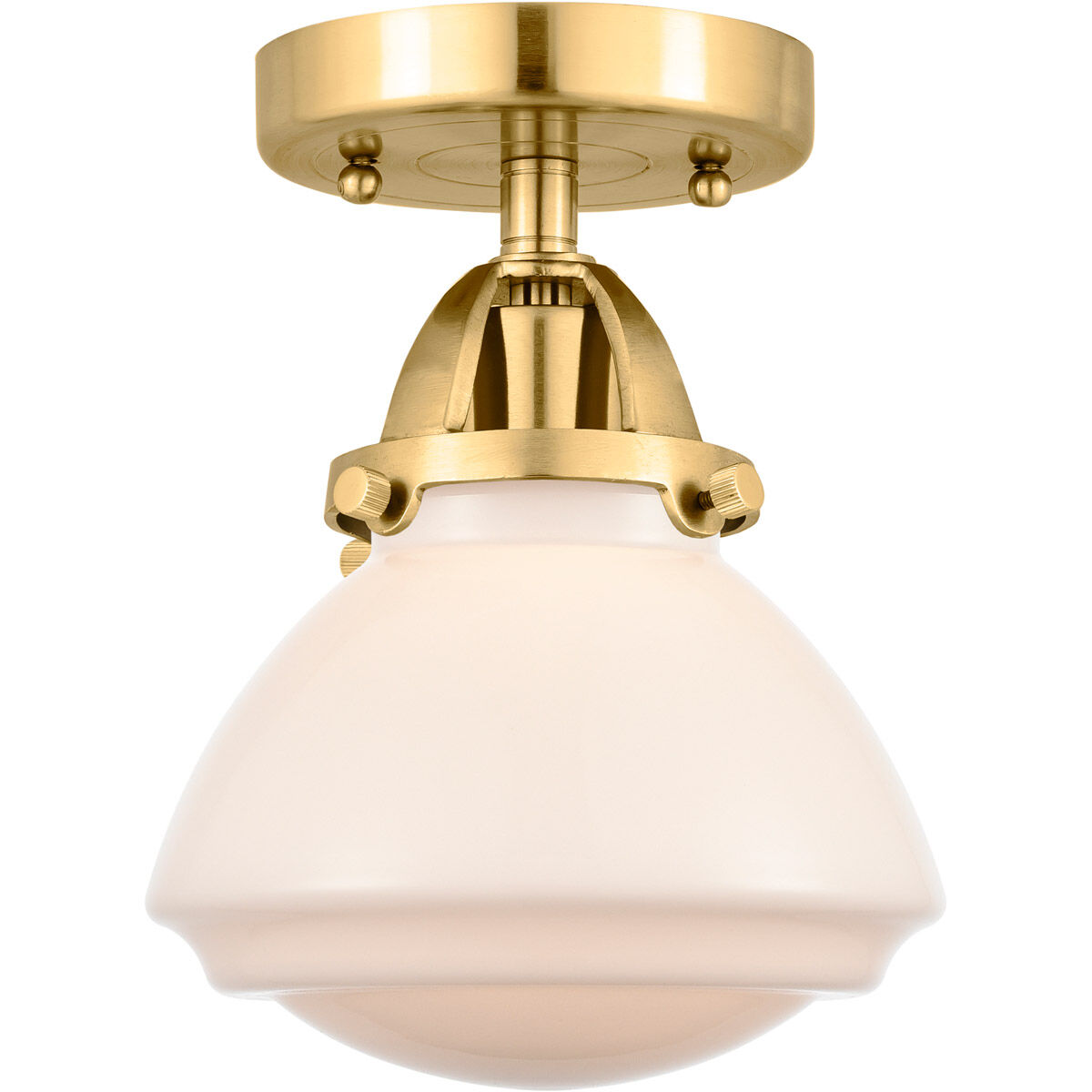 Nouveau 2 Olean LED 7 inch Satin Gold Semi-Flush Mount Ceiling Light in Matte White Glass