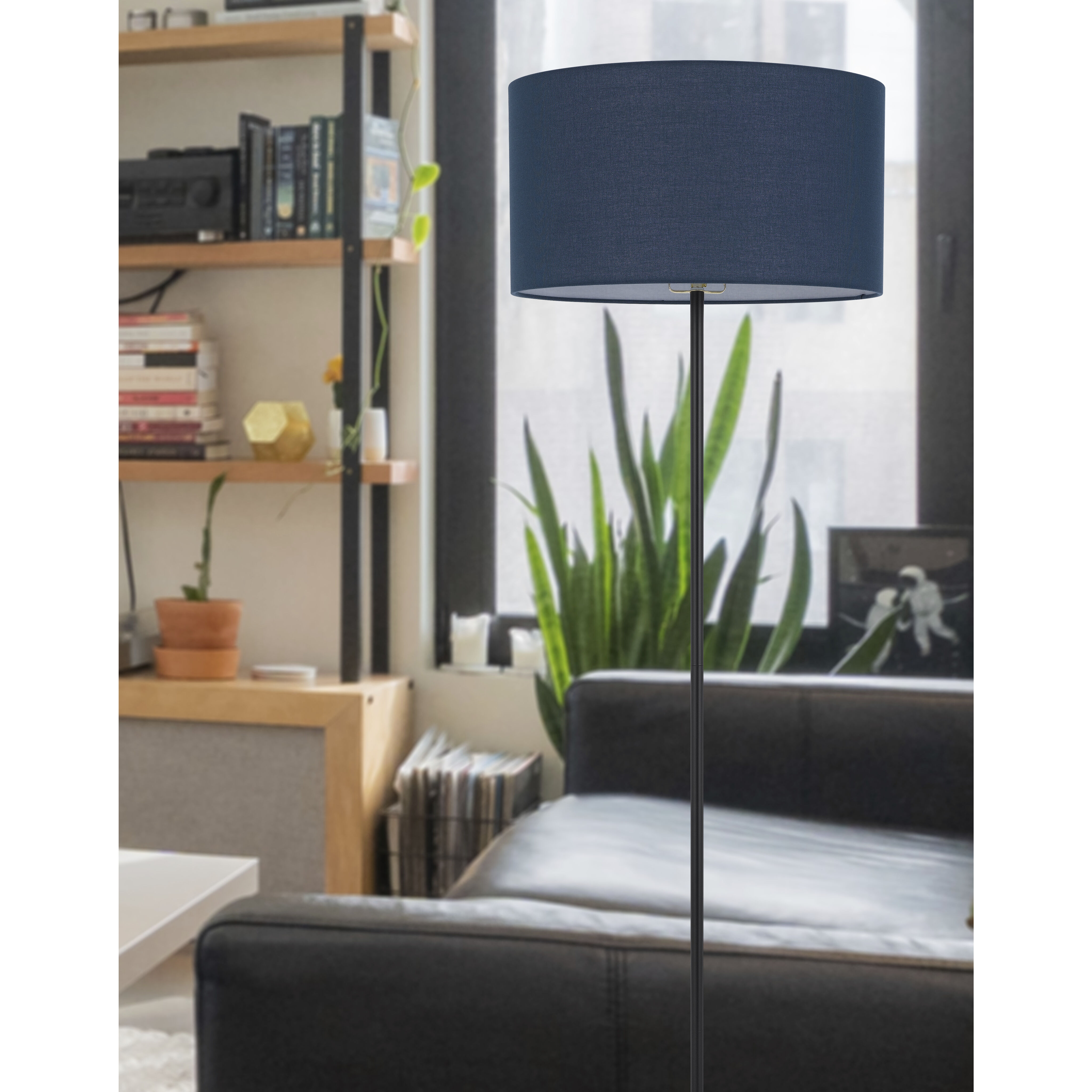 Cal Lighting 150W 3 Wayt Cromwell Metal Floor Lamp with Navy Blue Linen Shade