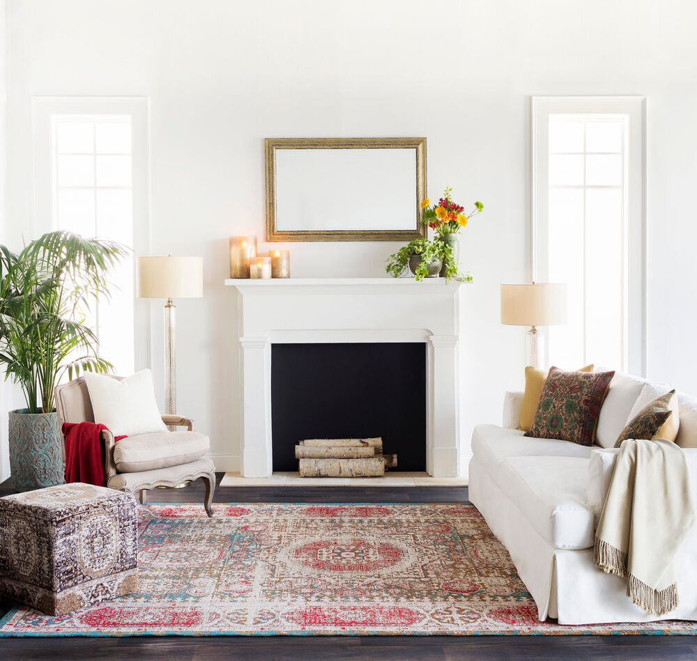 Amsterdam 120 X 96 inch Mustard/Blue/Red/Light Beige Handmade Rug, Polyester and Cotton