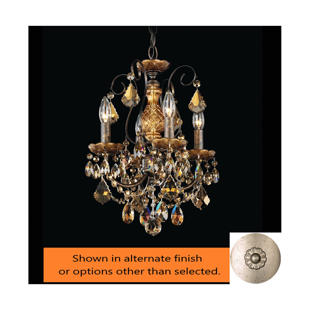 New Orleans 4 Light 12 inch Antique Silver Chandelier Ceiling Light in New Orleans Swarovski