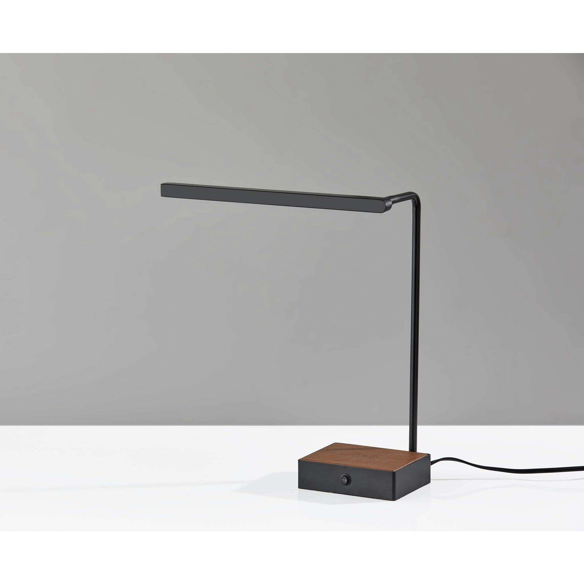 Sawyer 17 inch 7.00 watt Black with Camel Brown Leather Wireless Charging Desk Lamp Portable Light, with AdessoCharge