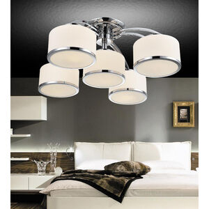 Frosted 5 Light 30 inch Chrome Drum Shade Flush Mount Ceiling Light