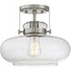 Traditional 1 Light 12 inch Brushed Nickel Semi-Flush Ceiling Light