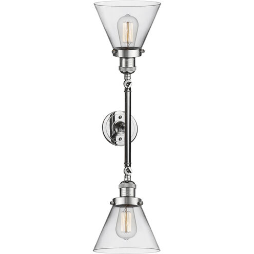 Franklin Restoration Large Cone LED 18 inch Polished Chrome Bath Vanity Light Wall Light in Clear Glass, Franklin Restoration