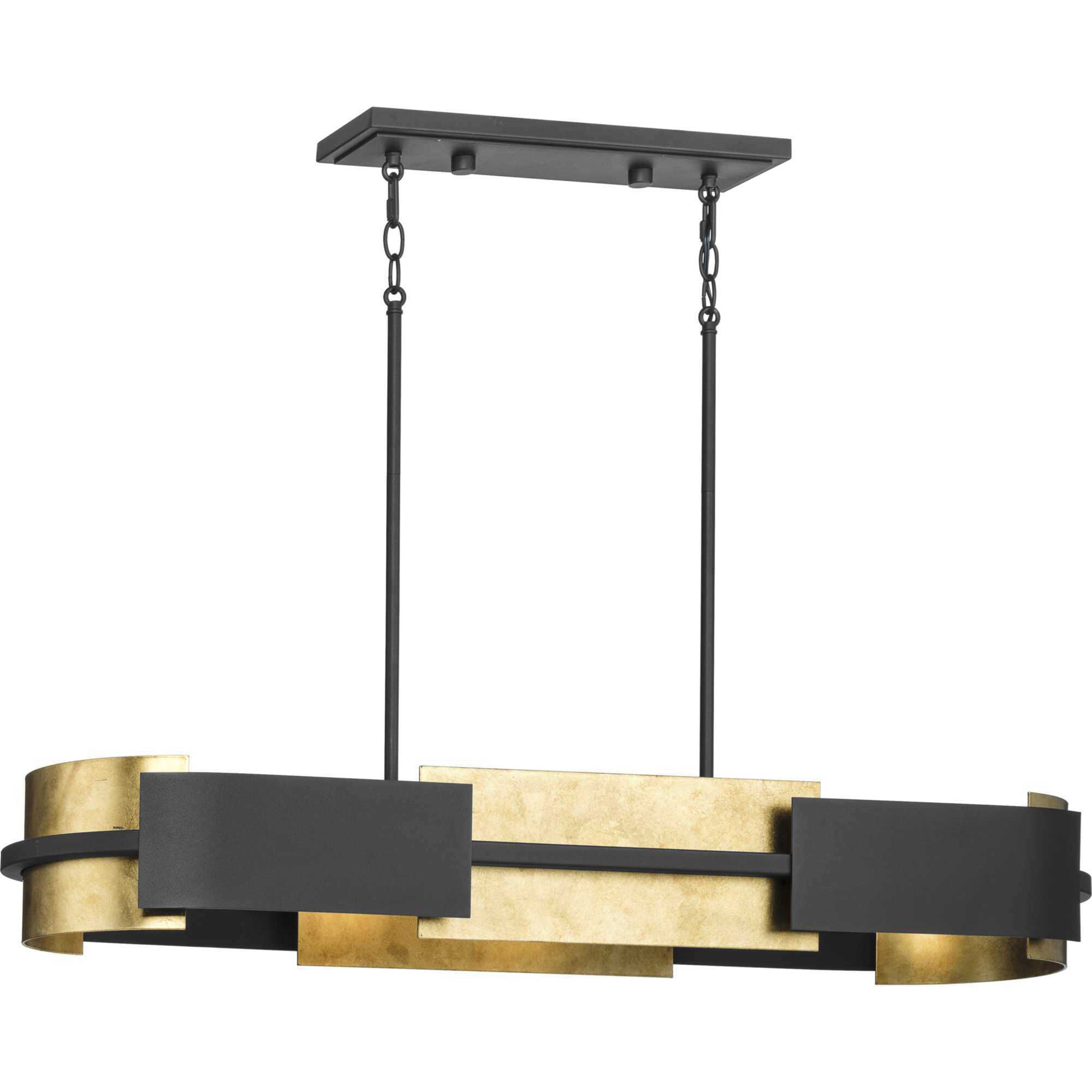 Lowery 4 Light 42 inch Textured Black and Antique Gold Leaf Linear Chandelier Ceiling Light, Design Series