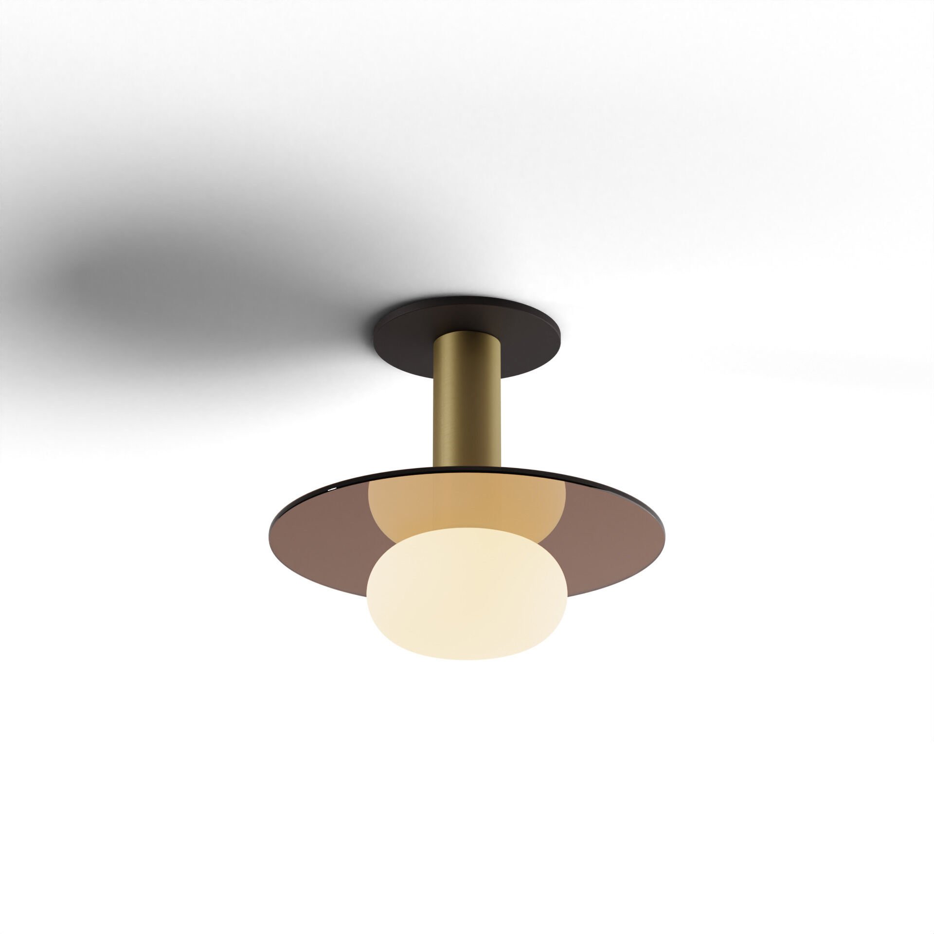 Combi LED 9 inch Brass Pendant Ceiling Light in Tea Brown Glass, Suspension / Flush Mount 2-in-1