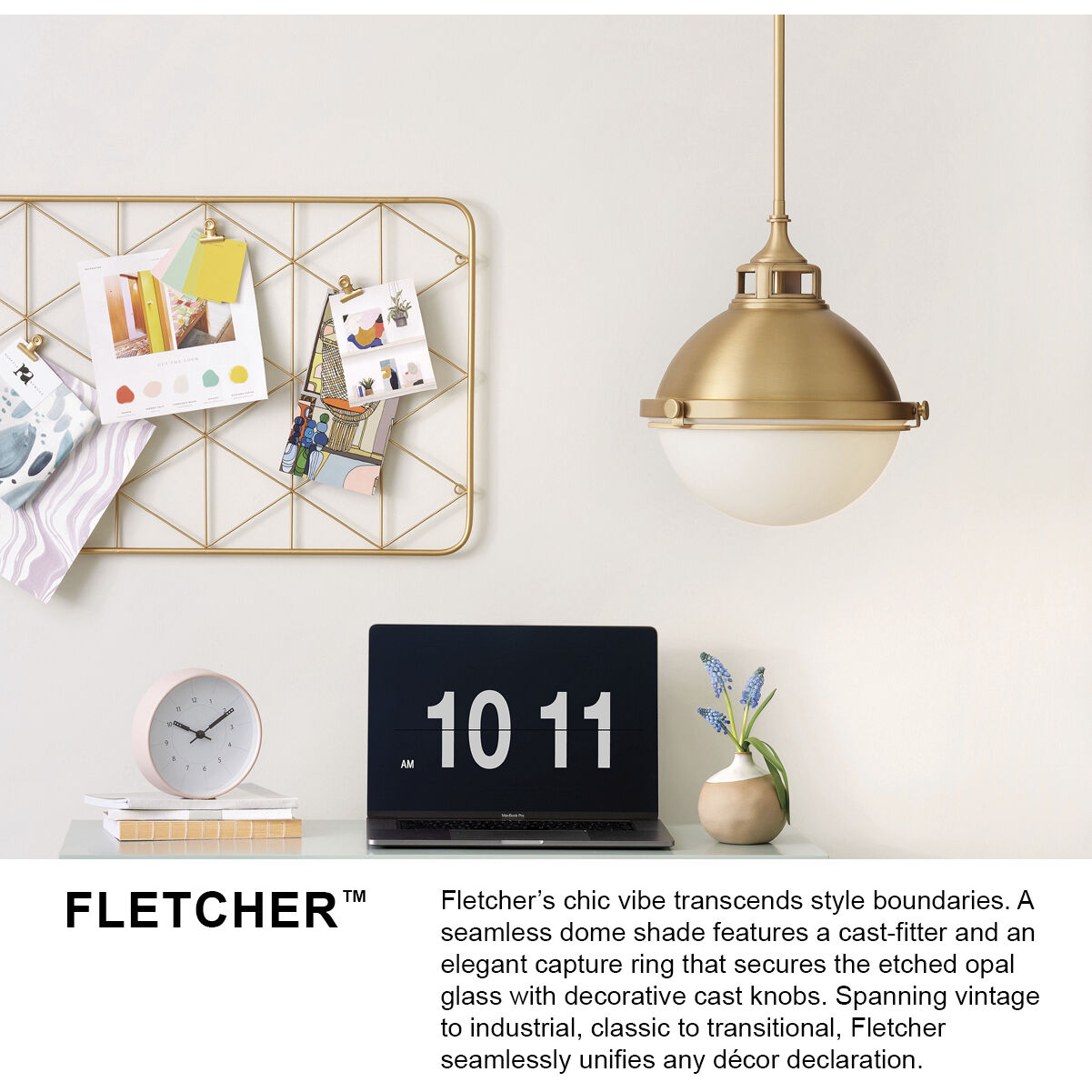 Fletcher 2 Light 13.5 inch Satin Brass Indoor Pendant Ceiling Light