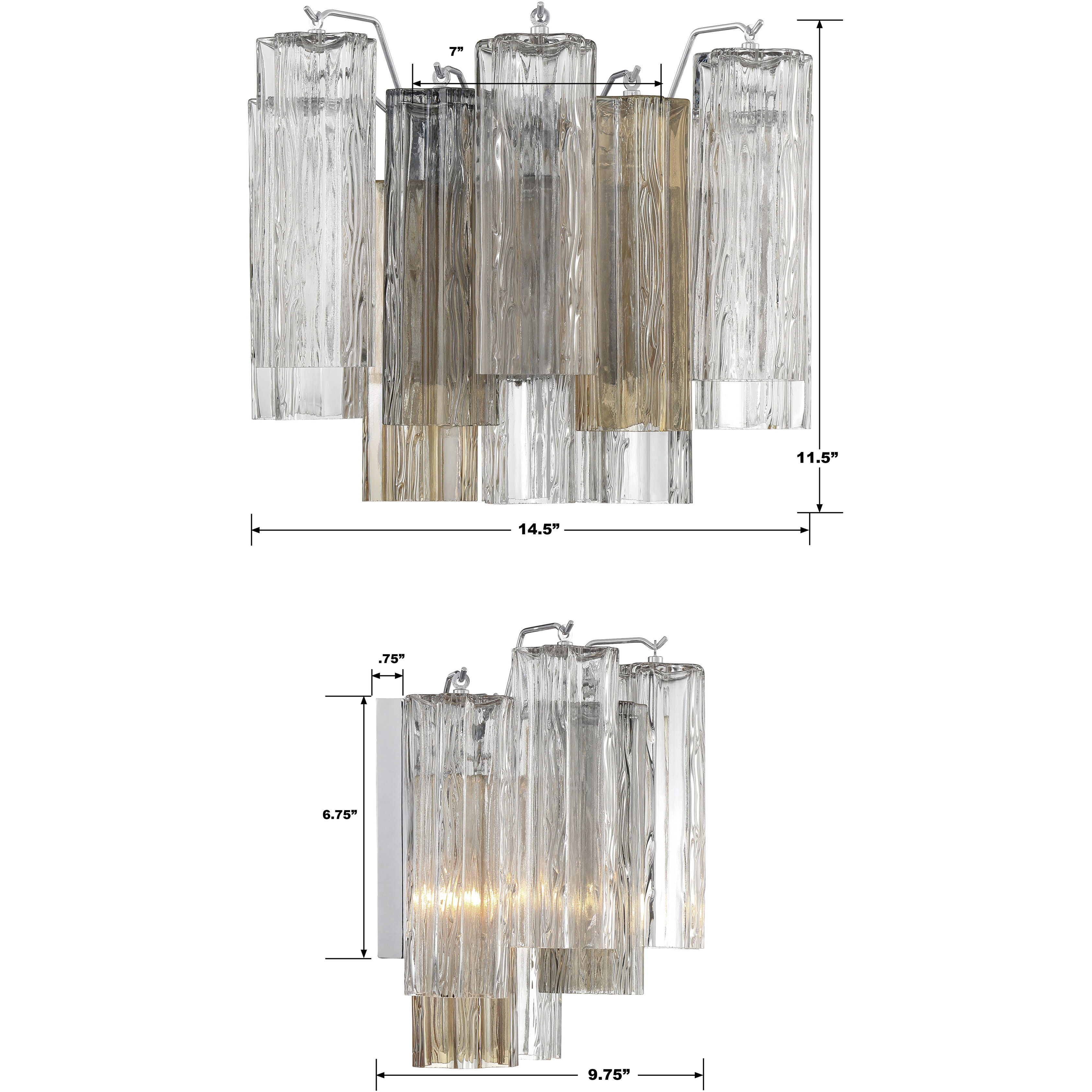 Addis Bath Wall Light in Polished Chrome, Tronchi Glass Autumn