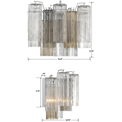 Addis Sconce Wall Light in Polished Chrome, Tronchi Glass Autumn