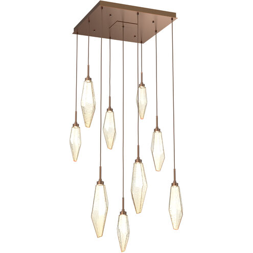 Rock Crystal LED 26.1 inch Burnished Bronze Chandelier Ceiling Light in 3000K LED, Chilled Amber, Square Multi-Port