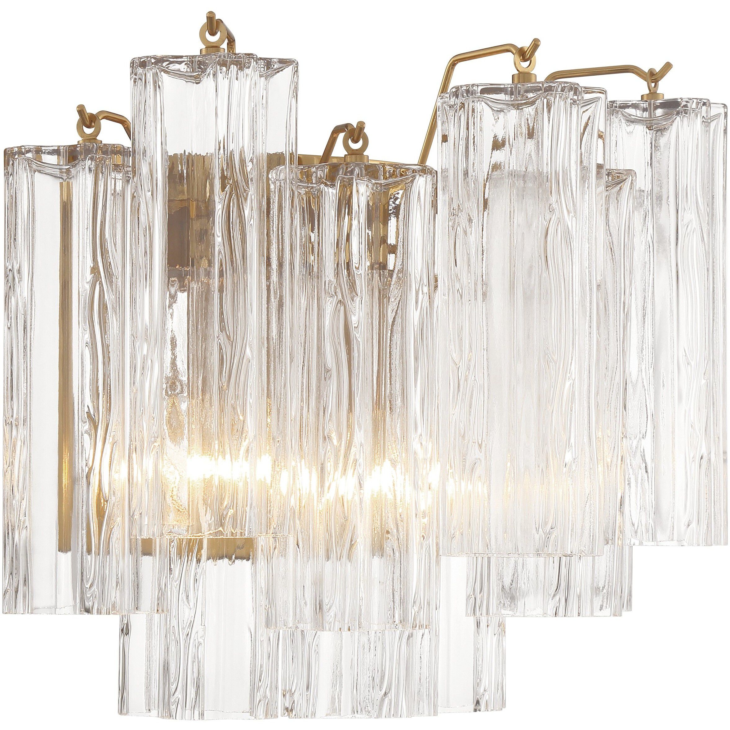 Addis Bath Wall Light in Aged Brass, Tronchi Glass Clear