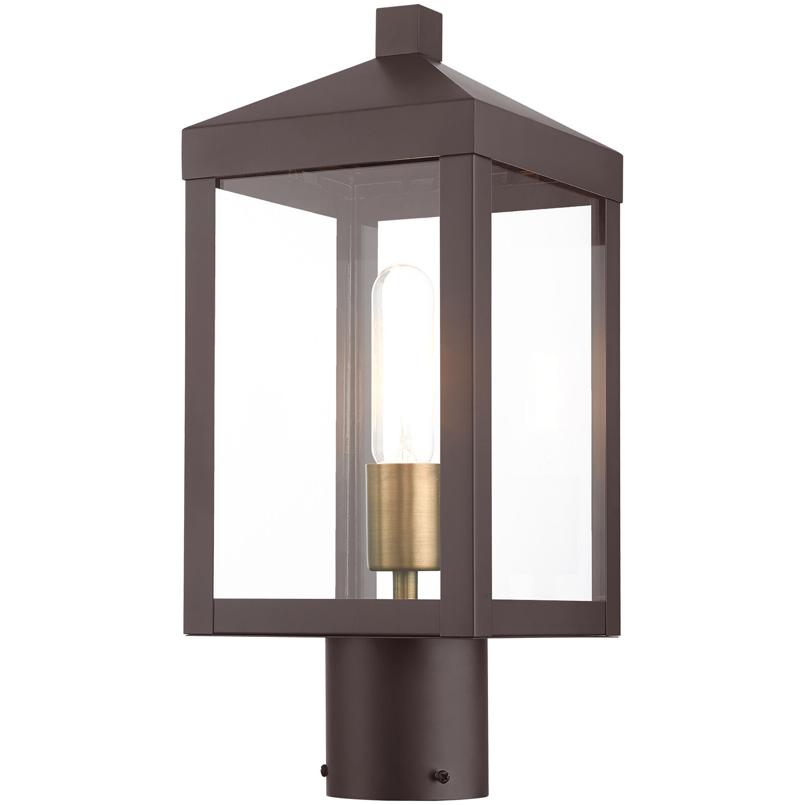 Nyack 1 Light 15 inch Bronze with Antique Brass Cluser Outdoor Post Top Lantern