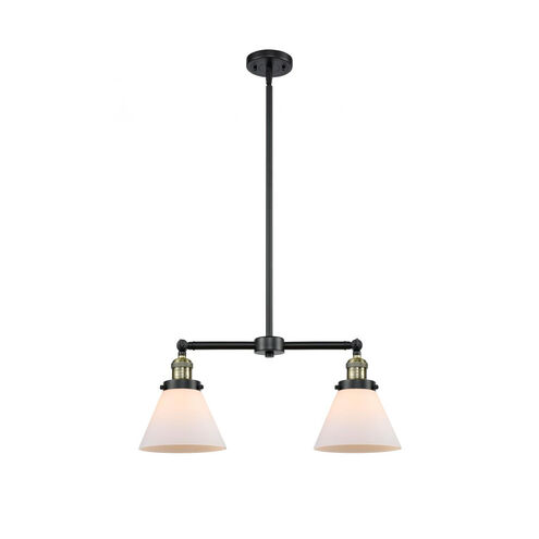 Franklin Restoration Large Cone 2 Light 21 inch Black Antique Brass Chandelier Ceiling Light in Matte White Glass, Franklin Restoration