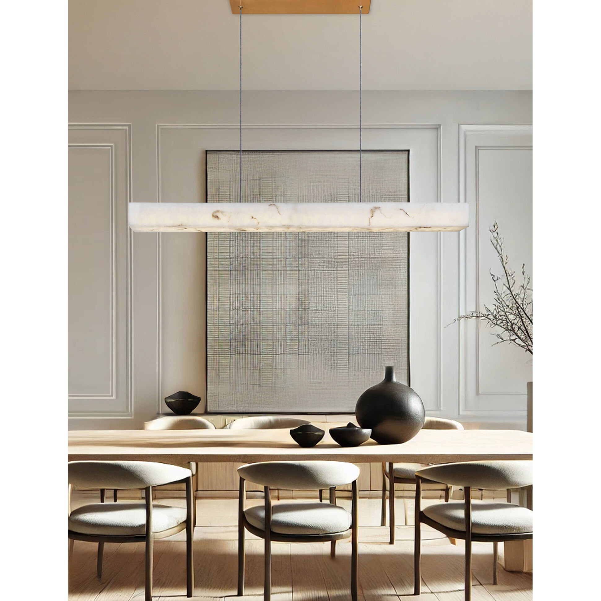 LumenAria LED 48 inch Brushed Brass Linear Pendant Ceiling Light in Faux Alabaster