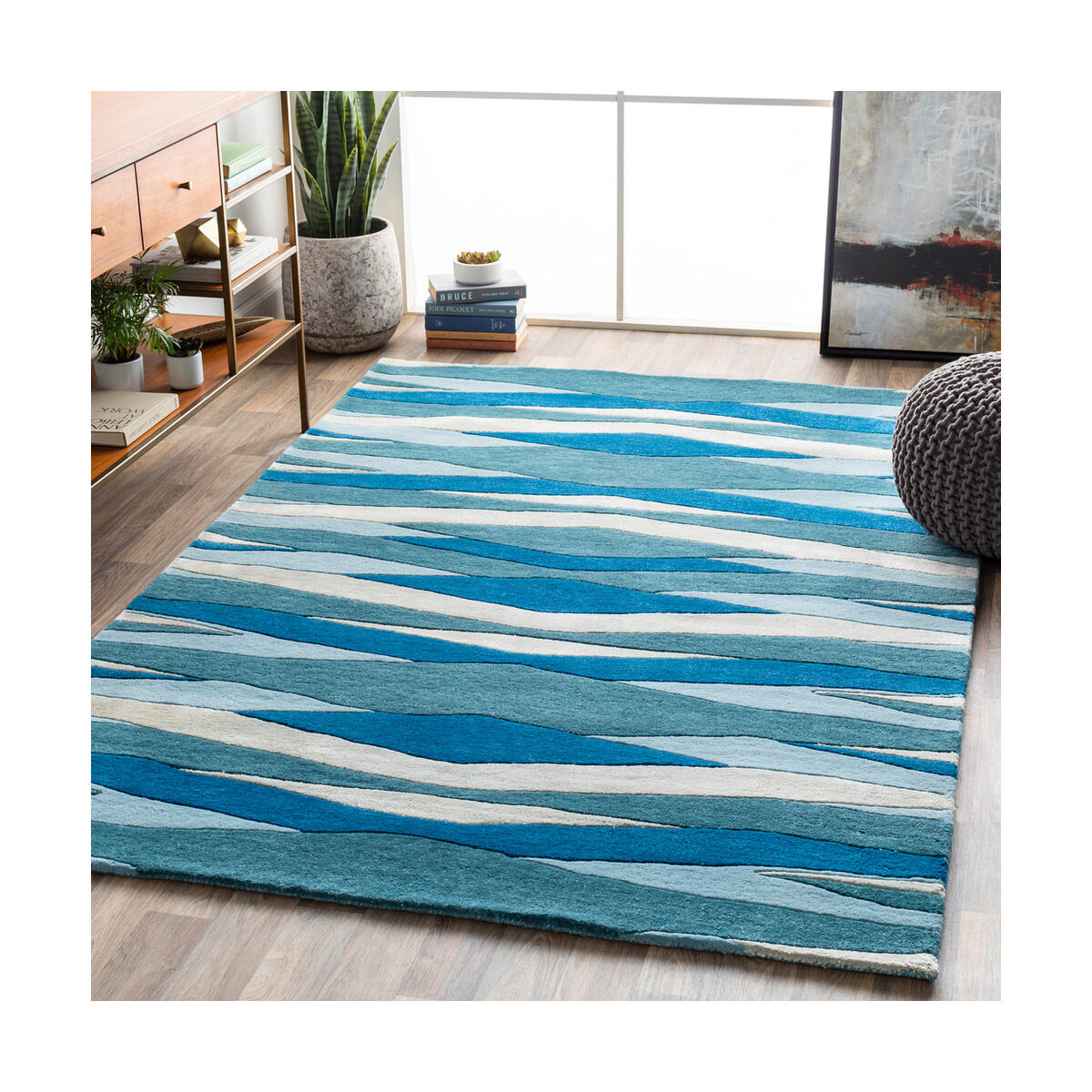 Artist Studio 36 X 24 inch Bright Blue/Teal/Aqua/Sea Foam Rugs, Wool and Viscose
