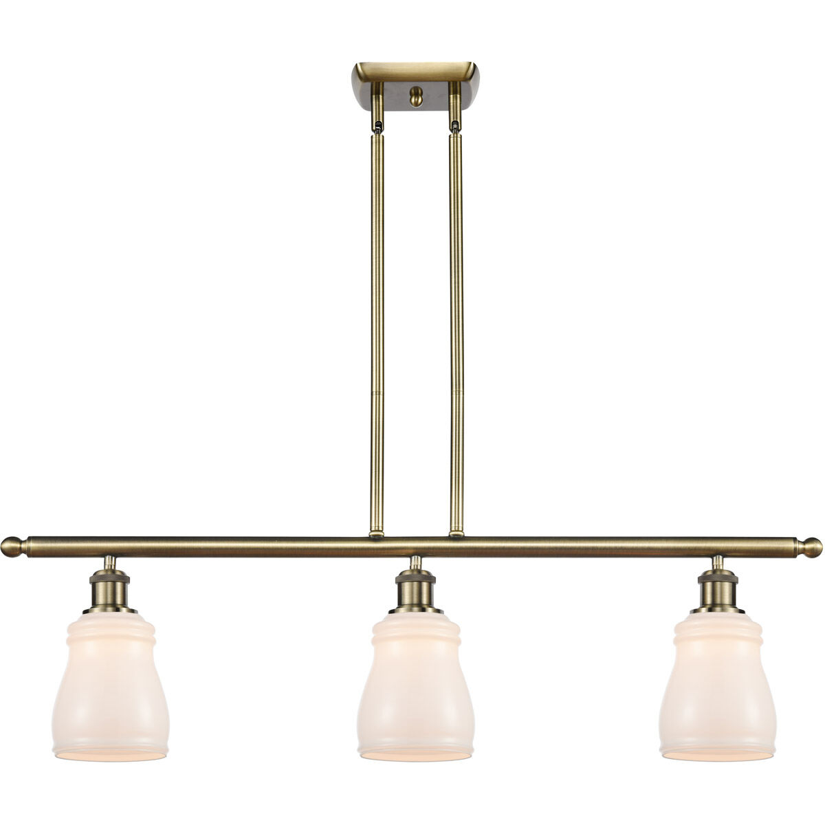 Ballston Ellery 3 Light 36 inch Antique Brass Island Light Ceiling Light in Incandescent, Matte White Glass, Ballston