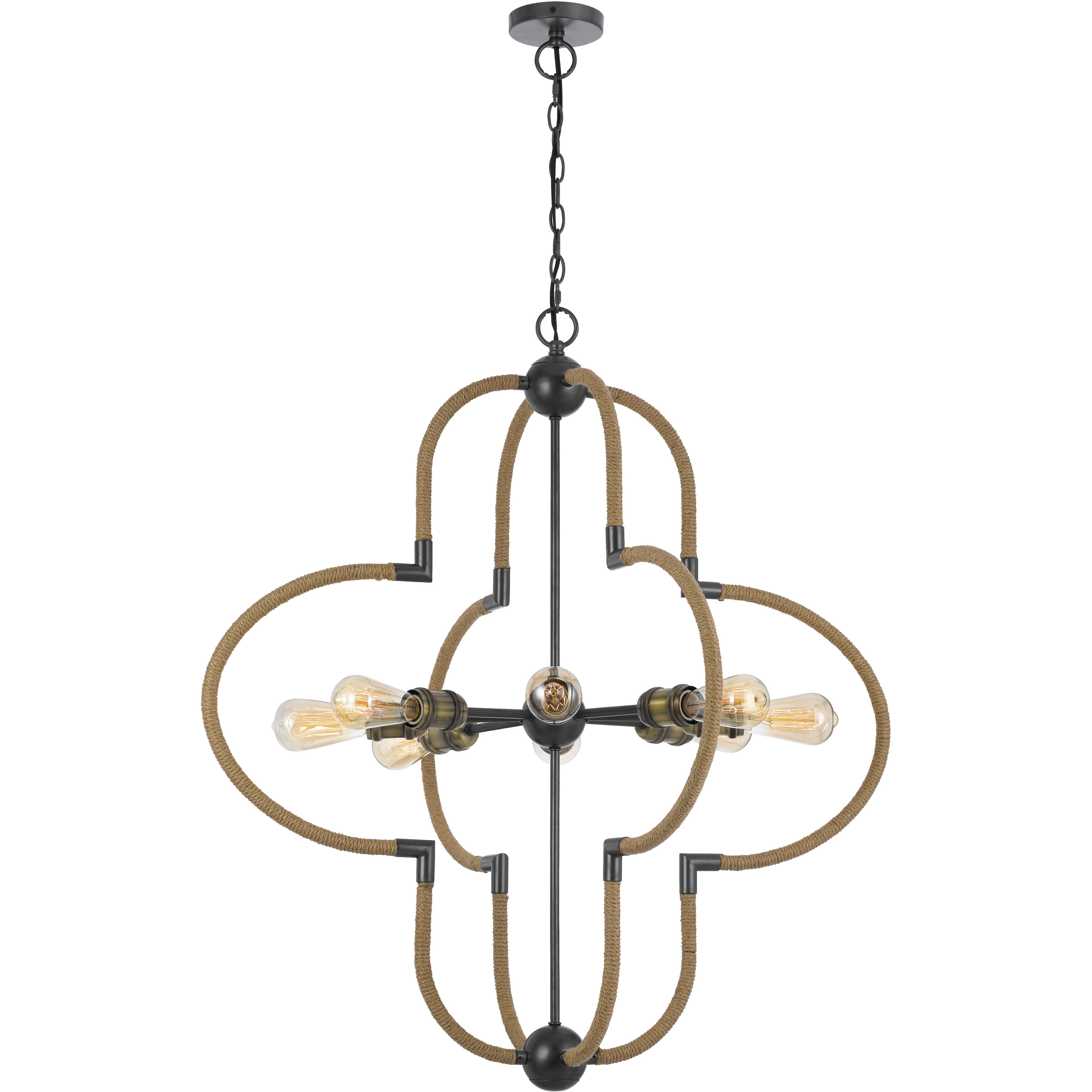Tahoka 8 Light 36 inch Burlap and Black Iron and Antique Brass Chandelier Ceiling Light