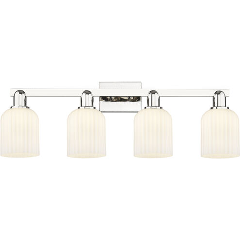 Downtown Urban Bridal Veil 4 Light 32 inch Polished Nickel Bath Vanity Light Wall Light in Gloss White Glass