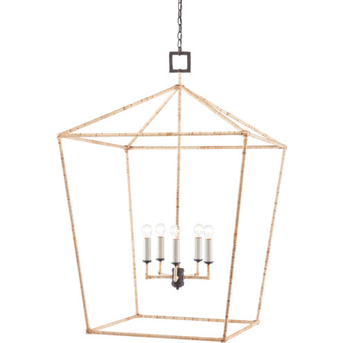 Denison 5 Light 32 inch Mole Black/Natural Rattan Lantern Pendant Ceiling Light