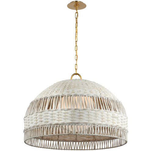 Marie Flanigan Whit LED 30.75 inch Soft Brass and White Wicker Dome Hanging Shade Ceiling Light, Extra Large