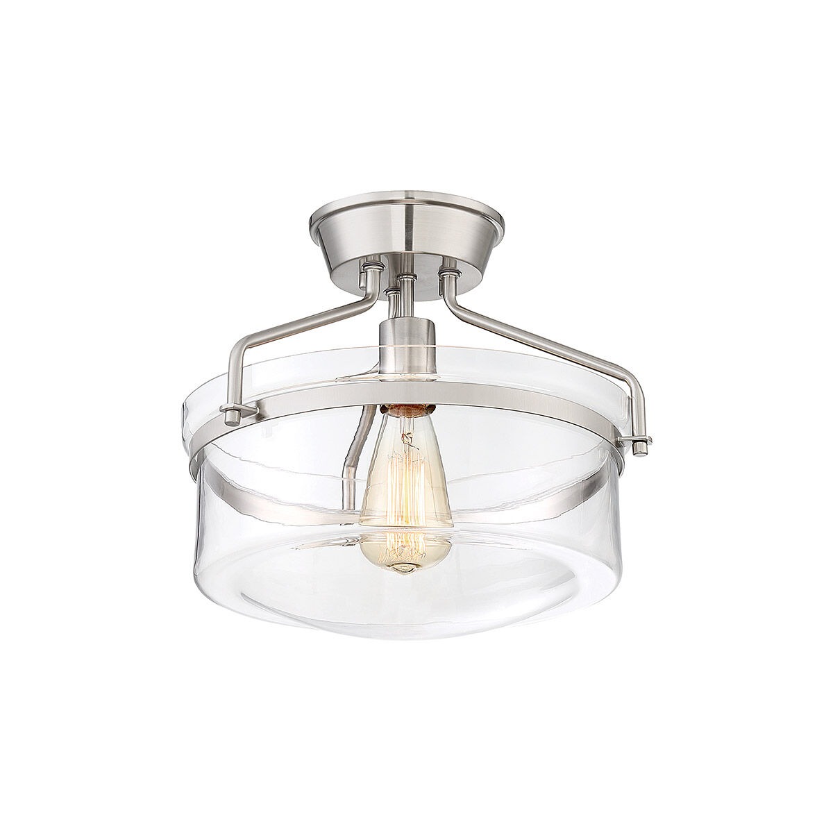 Modern 1 Light 13.25 inch Brushed Nickel Semi-Flush Ceiling Light