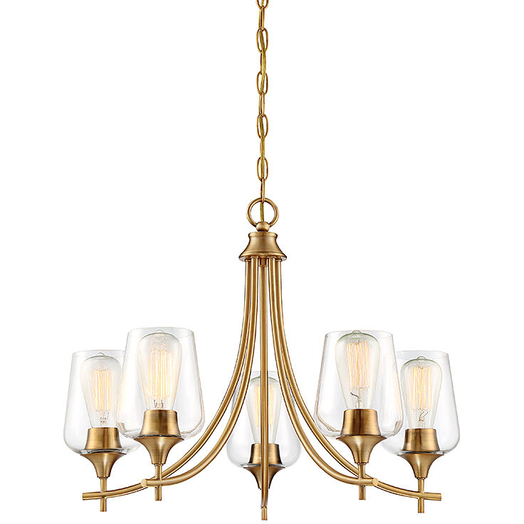 Octave 5 Light 23 inch Warm Brass Chandelier Ceiling Light, Essentials