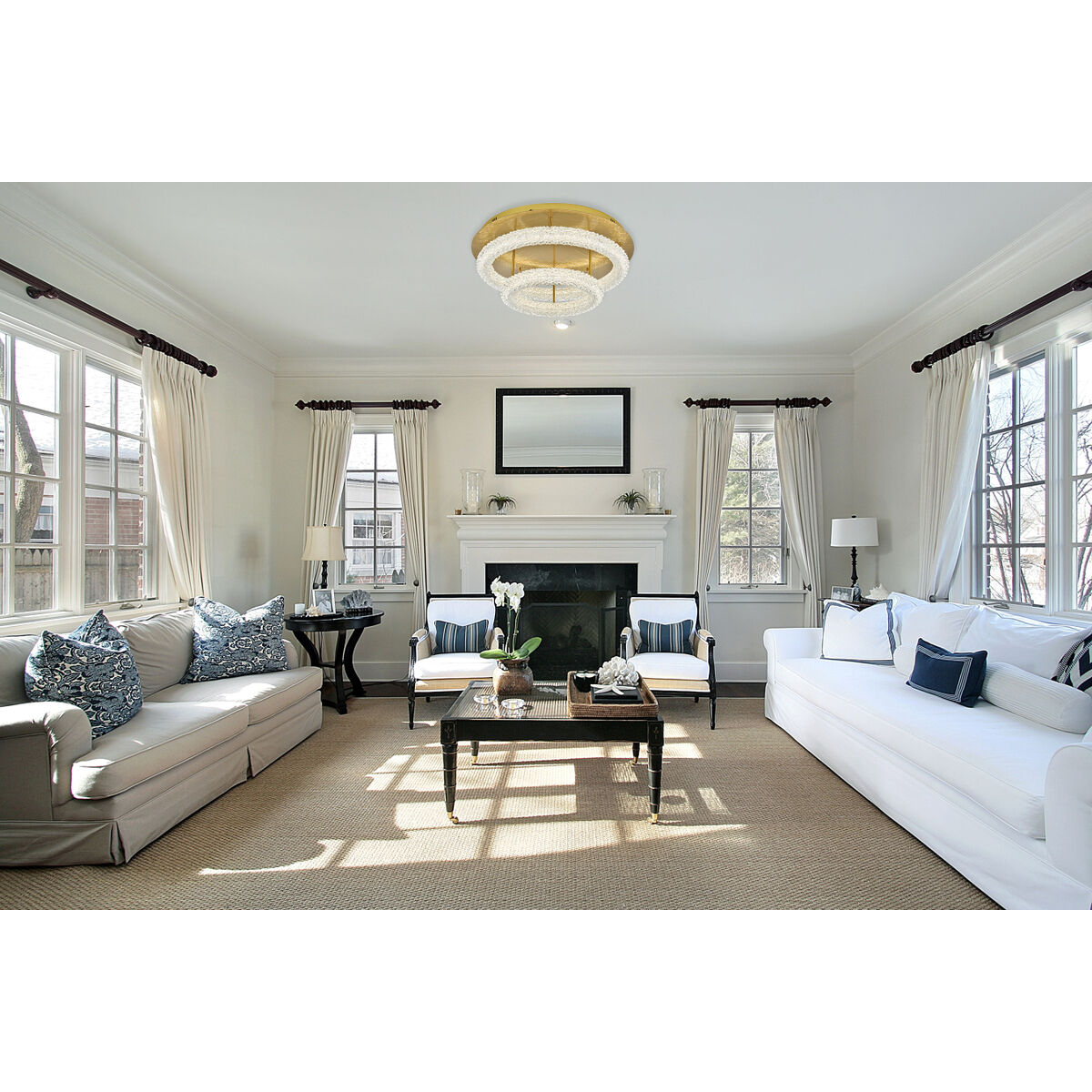 Bowen 2 Light 26 inch Satin Gold Flush Mount Ceiling Light