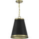 Vintage 1 Light 12 inch Matte Black with Natural Brass Pendant Ceiling Light