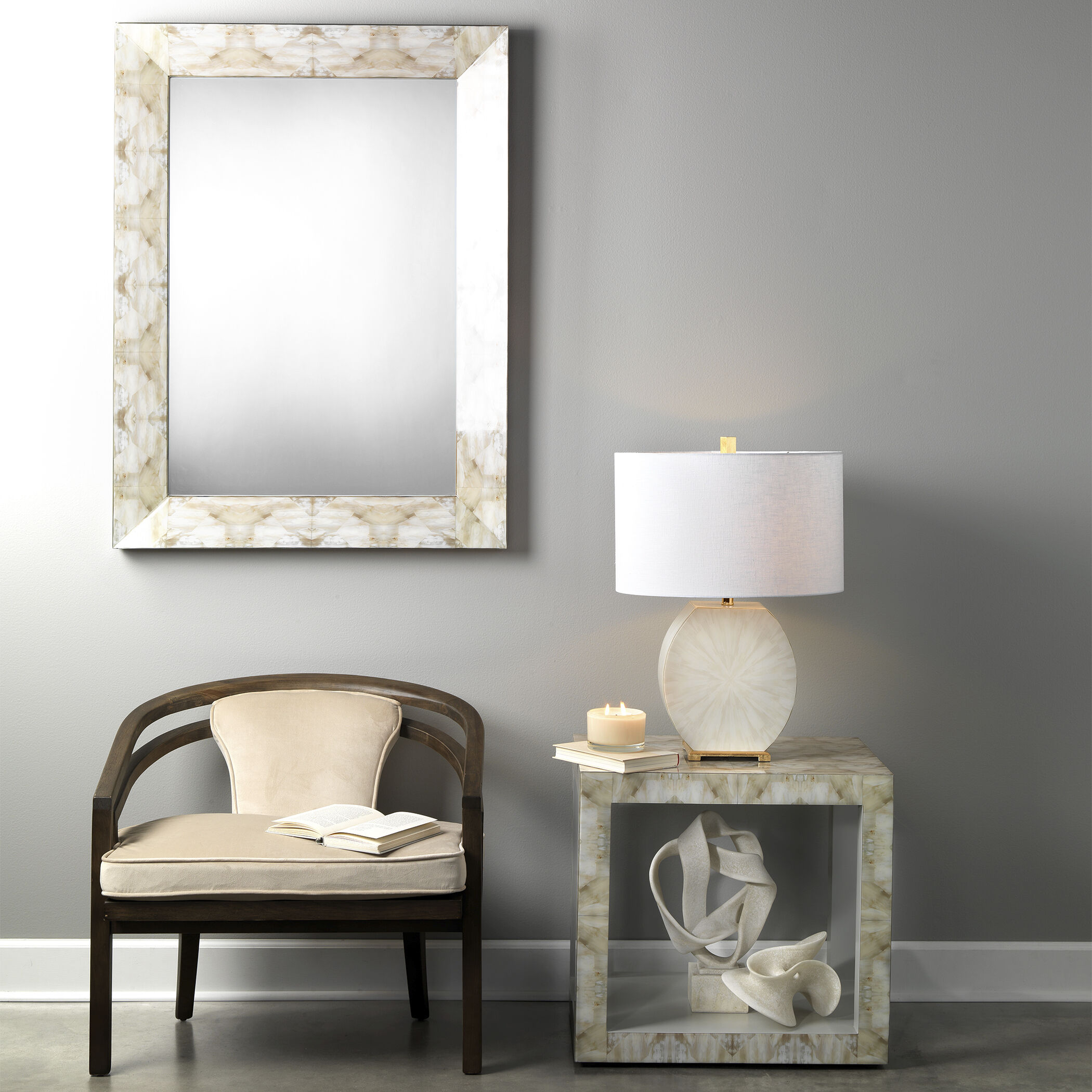 Fragment 48 X 36 inch Light Grey & Beige Faux Horn Mirror